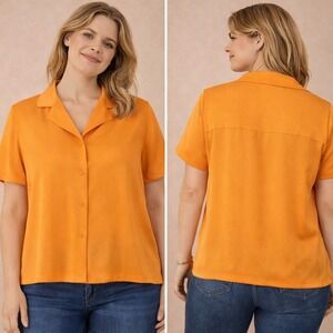 Club Monaco Yellow/Orange Collared Short Sleeve Button Up Shirt Top Size S